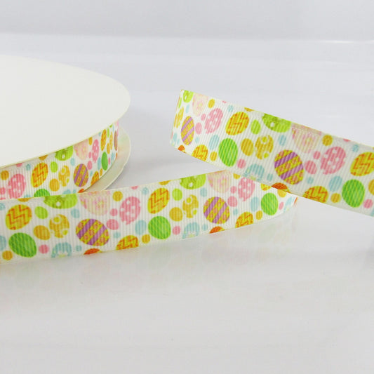 3metres Printed Colourful Easter Eggs Grosgrain Ribbon 20mm