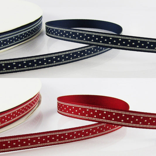 3metres Printed Tiny Star Grosgrain Ribbon 10mm Select Blue or Red