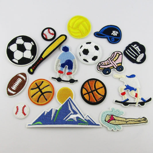 16pce Set Iron on / Sew On Mixed Sports Embroidery Cloth Patches