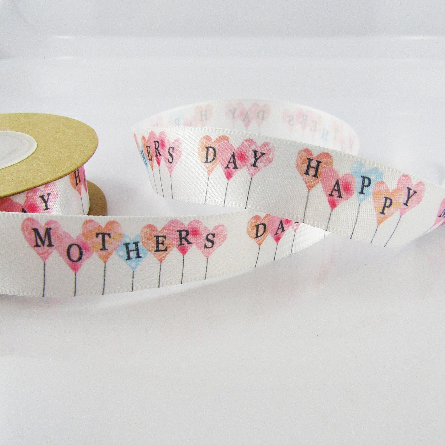 3metres Printed Heart Balloon Happy Mothers Day Satin Ribbon 20mm