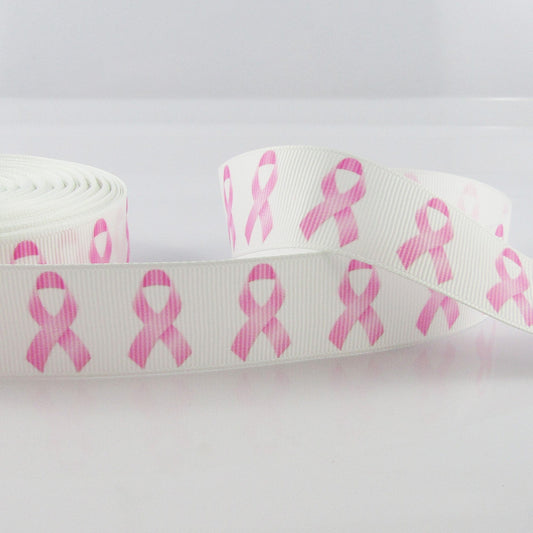 3metres Printed Pink Ribbon Breast Cancer Awareness Grosgrain Ribbon 25mm