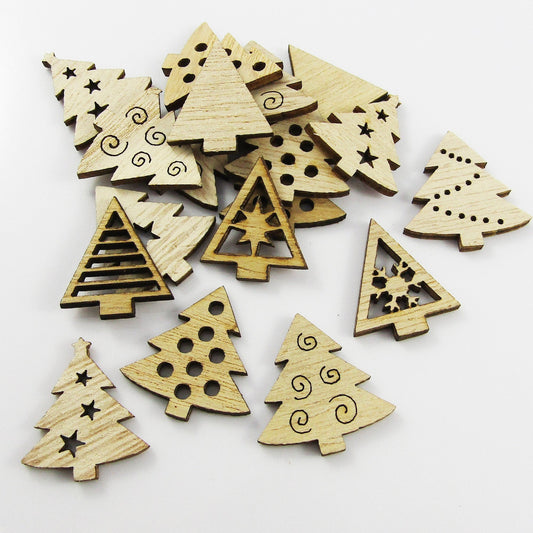 20pcs Laser Cut Wood Christmas Tree Cabochons Scrapbooking Cards & More!