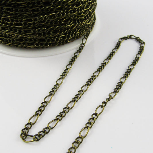 3mtrs Figaro Mother-Son Chain Unsoldered Iron Links 3x7mm & 2.5x4mm Bronze