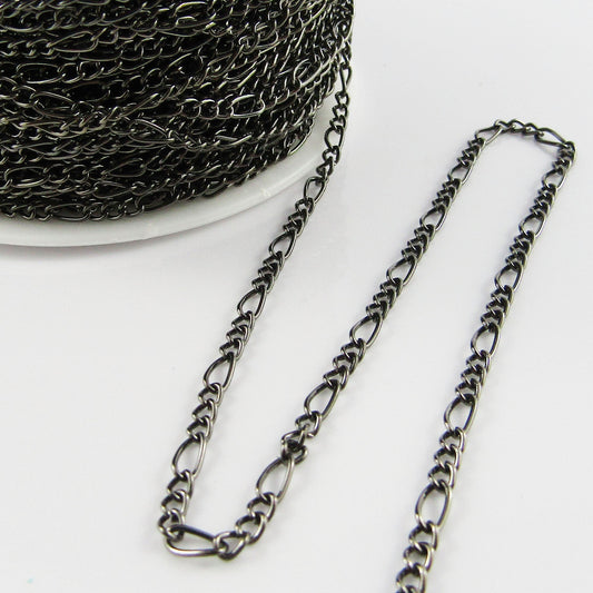 3mtrs Figaro Mother-Son Chain Unsoldered Iron Links 3x7mm & 2.5x4mm Gunmetal