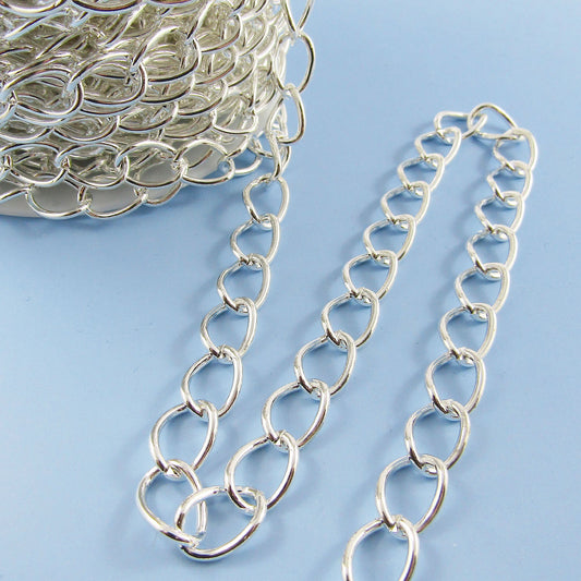 3mtrs Oval Twist Cable Link Chain Unsoldered Iron 14x10x1.6mm Silver Plate
