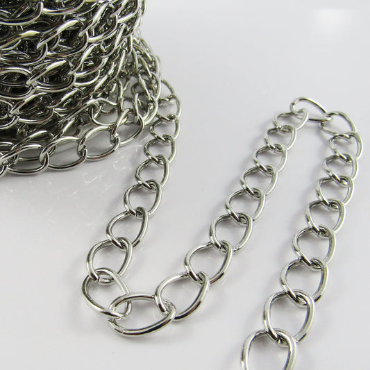 3mtrs Oval Twist Cable Link Chain Unsoldered Iron 14x10x1.6mm Silver Tone