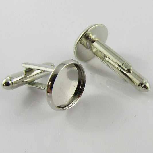 10pcs (make 5 pair) DIY 12mm Cabochon Setting Cufflink Finding BRASS Silver Tone