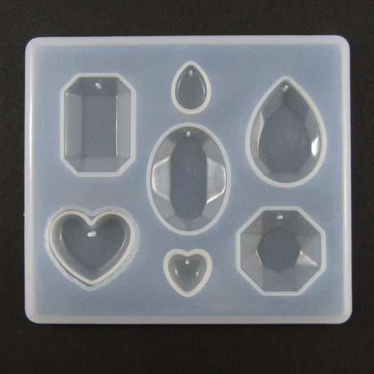 Mixed Faceted Gemstone Shape Pendant Silicone Casting Mould for Epoxy Resin
