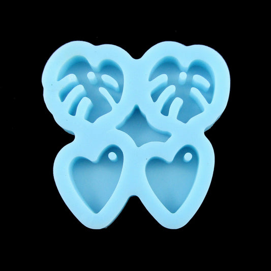 Monstera Leaf and Heart Pendant Earring Silicone Casting Mould for Epoxy Resin
