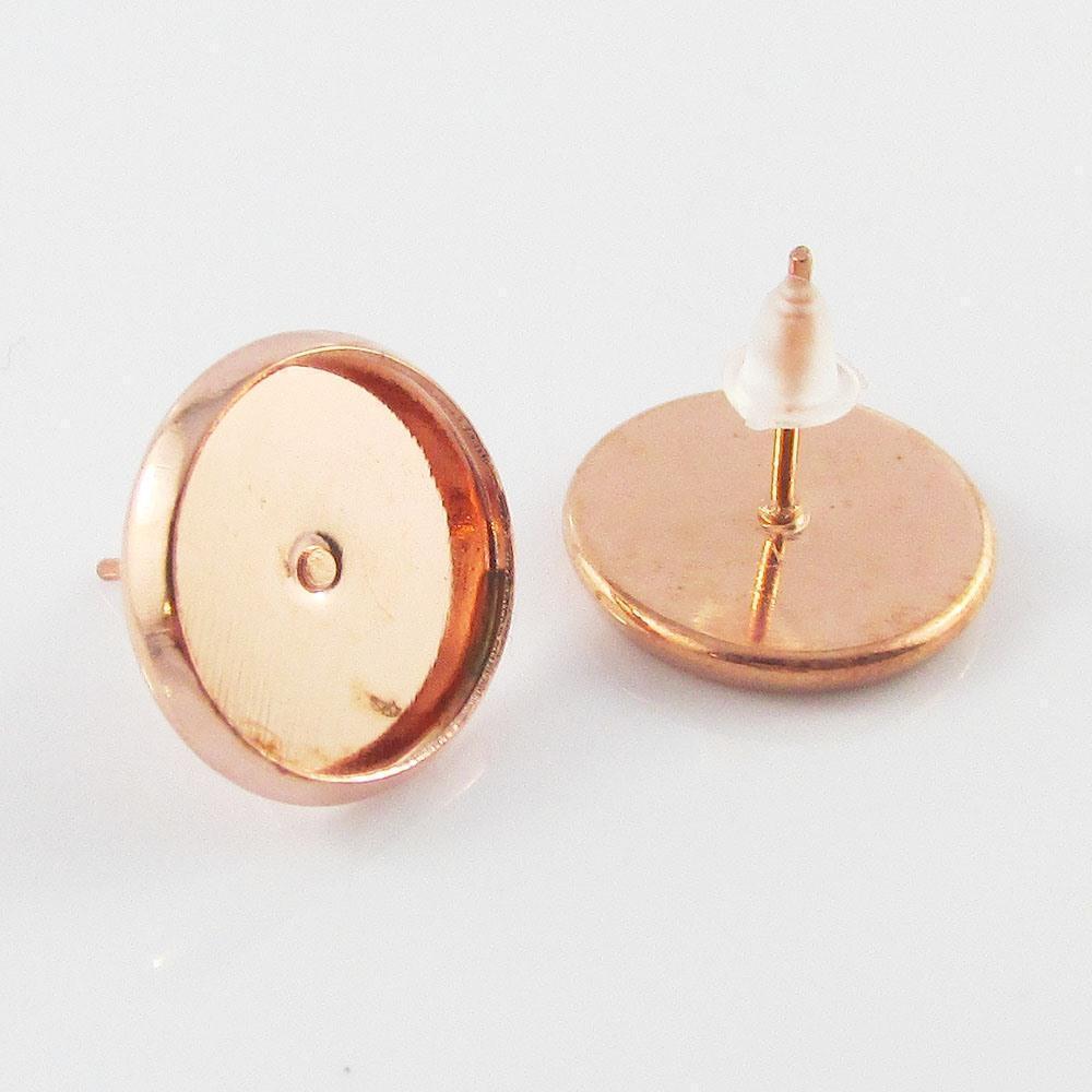 Bulk 20pce (10pair) Rose Gold Cabochon Post Stud Earring Finding Fit 12mm Cabs