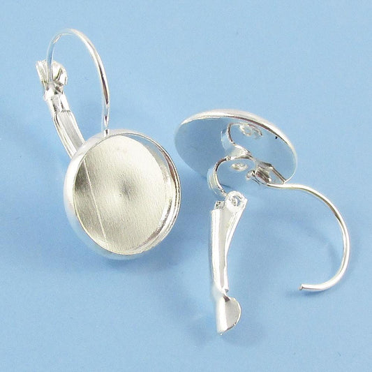 Bulk 10pcs ( 5pair) Round Cabochon Lever Back Hoop Earring Fit 12mm Cabs Silver