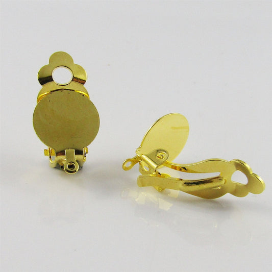 Bulk 10pcs (5pair) DIY Gold Clip on Earring Flat Glue Pad and Charm Loop 22x12mm