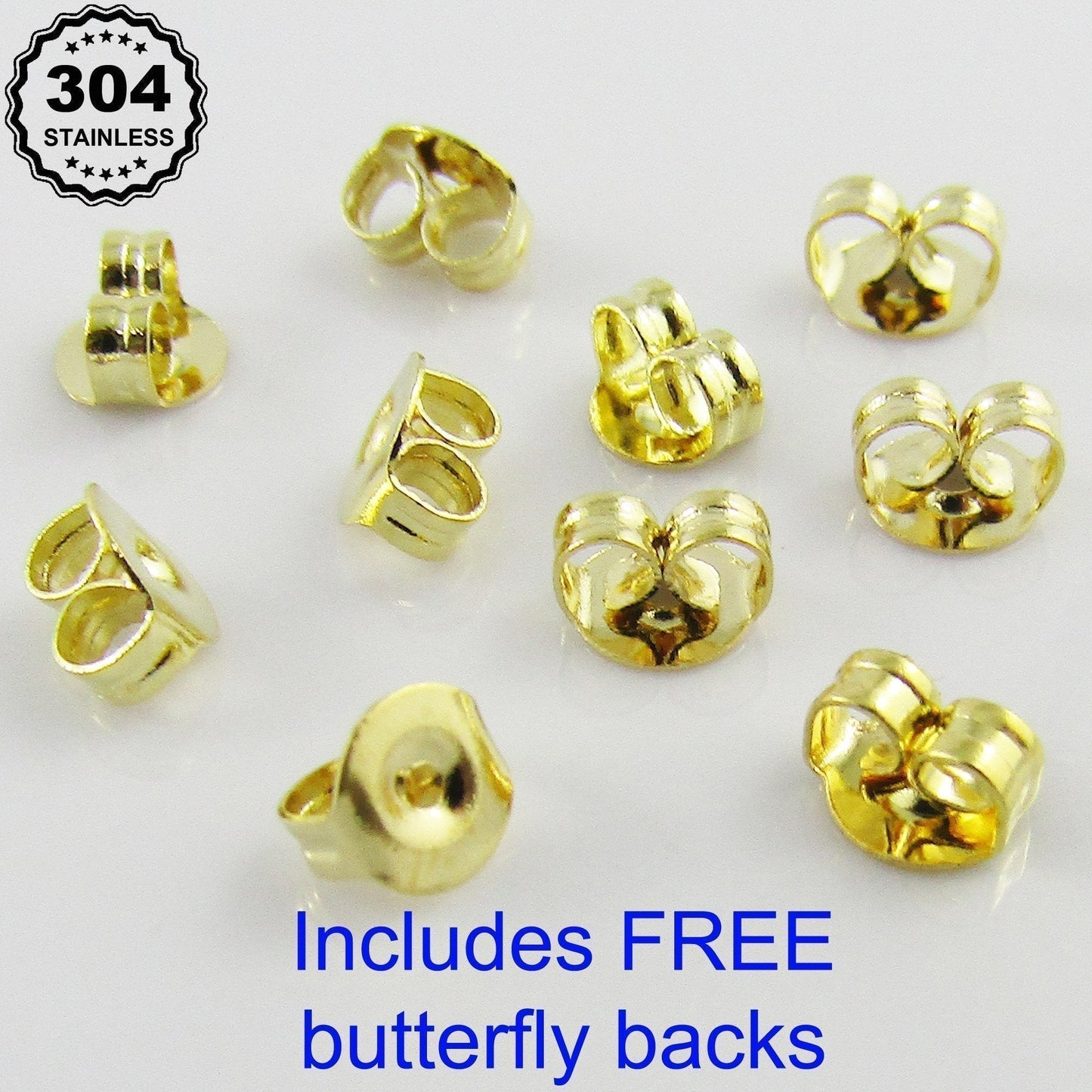 Bulk 20pcs (10sets) DIY Ball Post Stud Earring Finding Gold 17x6mm 304 Stainless