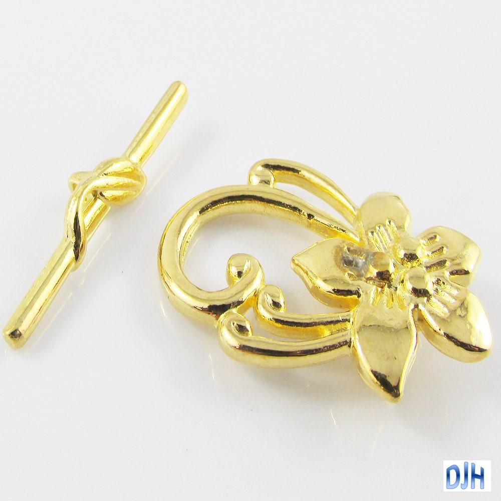 Bulk 5 sets DIY Flower Toggle Clasp Finding 30x20mm Gold Plate