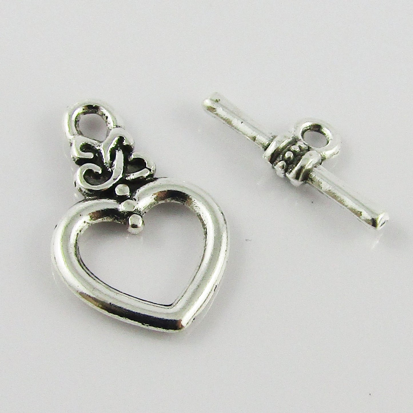 Bulk 10 sets DIY Heart Toggle Clasp Finding Hook & Eye 20x13mm Antique Silver
