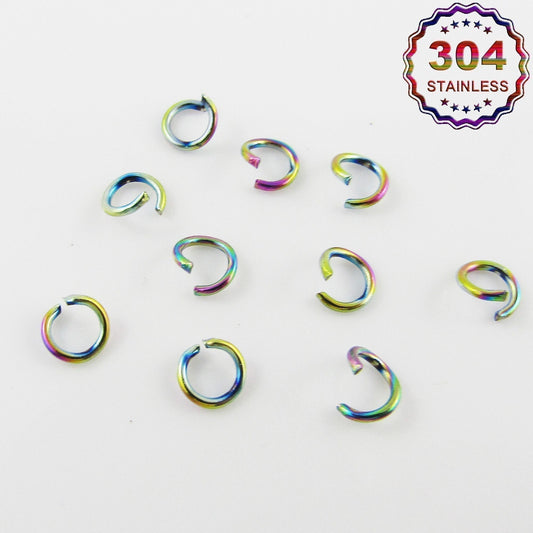 10 pcs Bulk Vacuum Plated Multicolour Stainless Open Jump Rings Findings 5mm