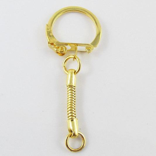 Bulk x10 C Clip Clasp with Snake Chain Key Ring Keychain Finding 60mm Gold Plate