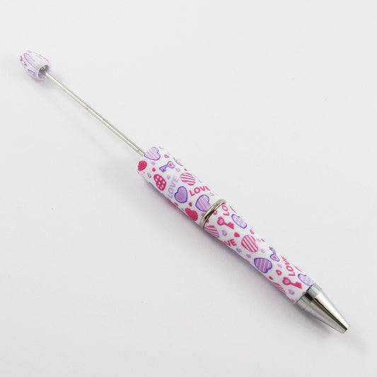 Blank DIY Valentine's Day Love Heart Print Beadable Pen 144mm Select Qty