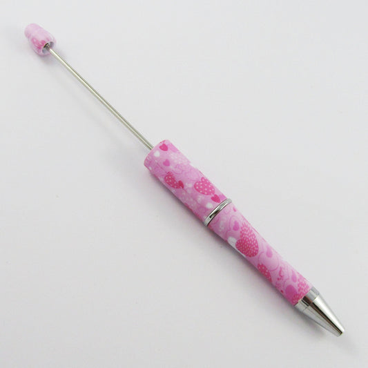 Blank DIY Valentine's Day Pink Love Heart Print Beadable Pen 144mm Select Qty