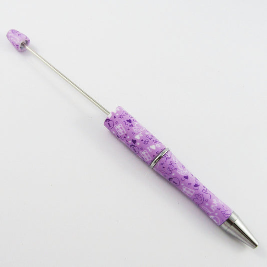 Blank DIY Valentine's Day Lilac Love Heart Print Beadable Pen 144mm Select Qty