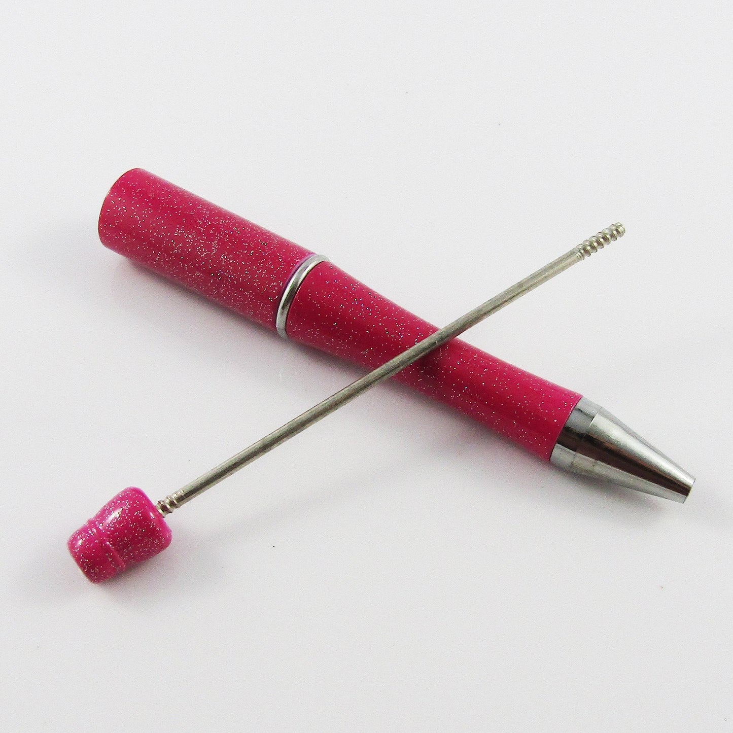 Blank DIY Raspberry Glitter Print Beadable Pen 144mm Select Qty