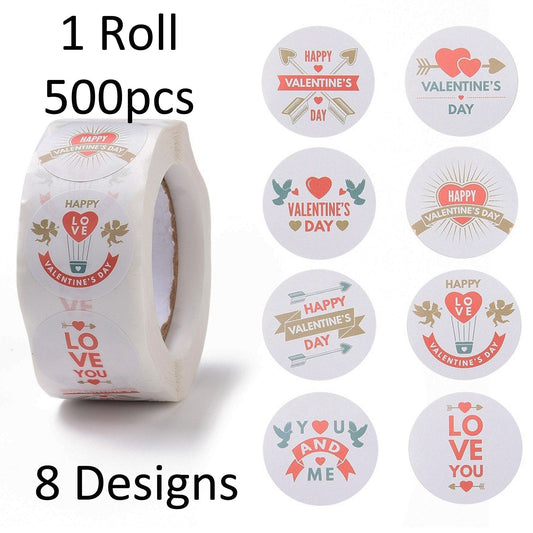 1 Roll 500pcs Valentines Day Theme Round Self Adhesive Paper Sticker Labels 25mm