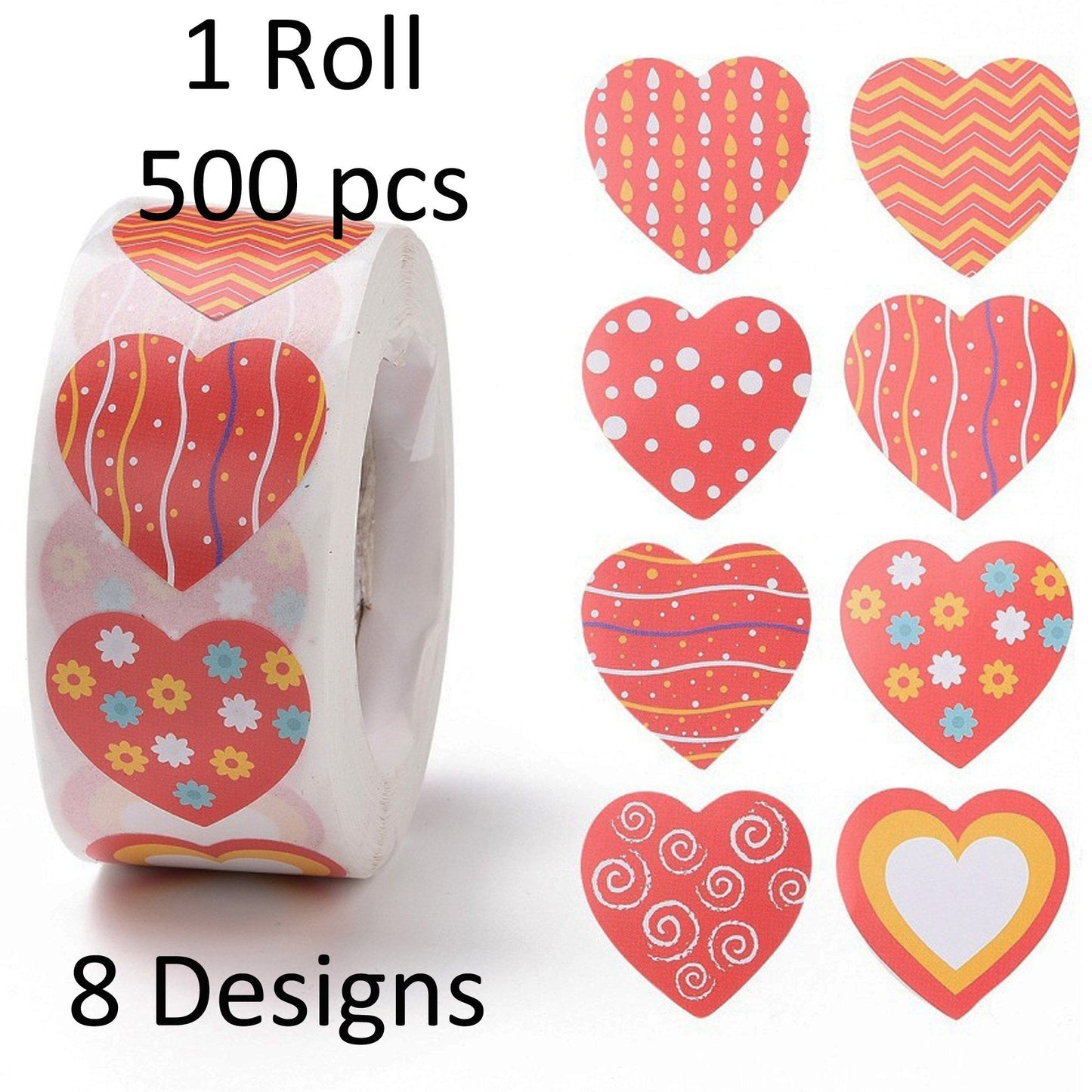 1 Roll 500pcs Valentines Day Heart Self Adhesive Paper Sticker Labels 25x24mm