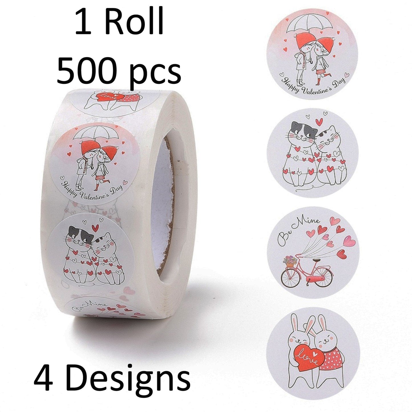 1 Roll 500pcs Cute Valentines Day Theme Self Adhesive Paper Sticker Labels 25mm