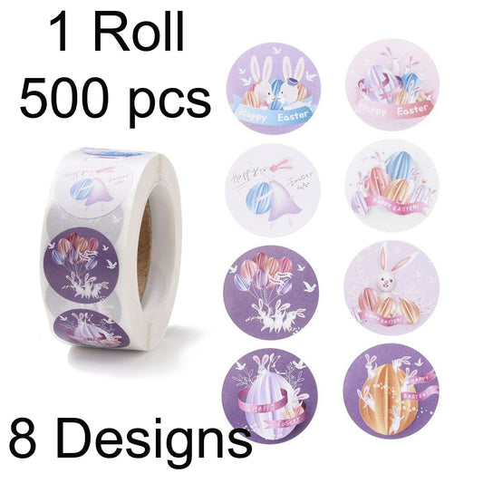1 Roll 500pcs Easter 8 Designs Self Adhesive Paper Sticker Labels 25mm