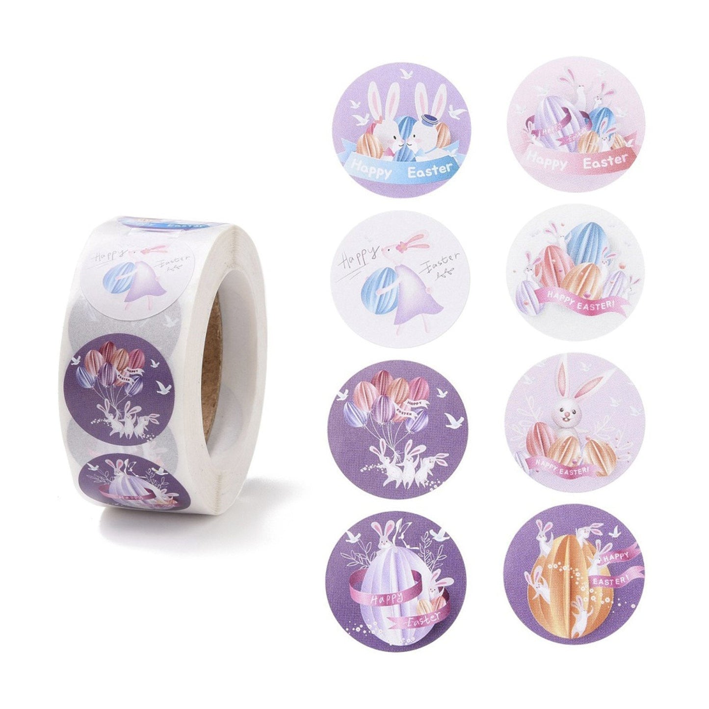 1 Roll 500pcs Easter 8 Designs Self Adhesive Paper Sticker Labels 25mm