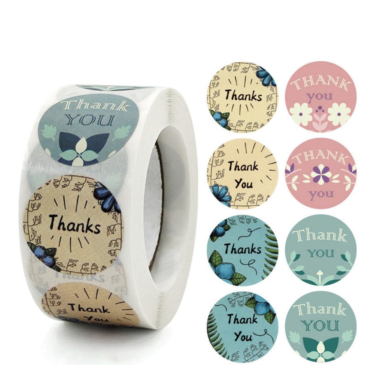 1 Roll 500pcs Flower Thank You Self Adhesive Paper Sticker Labels 25mm