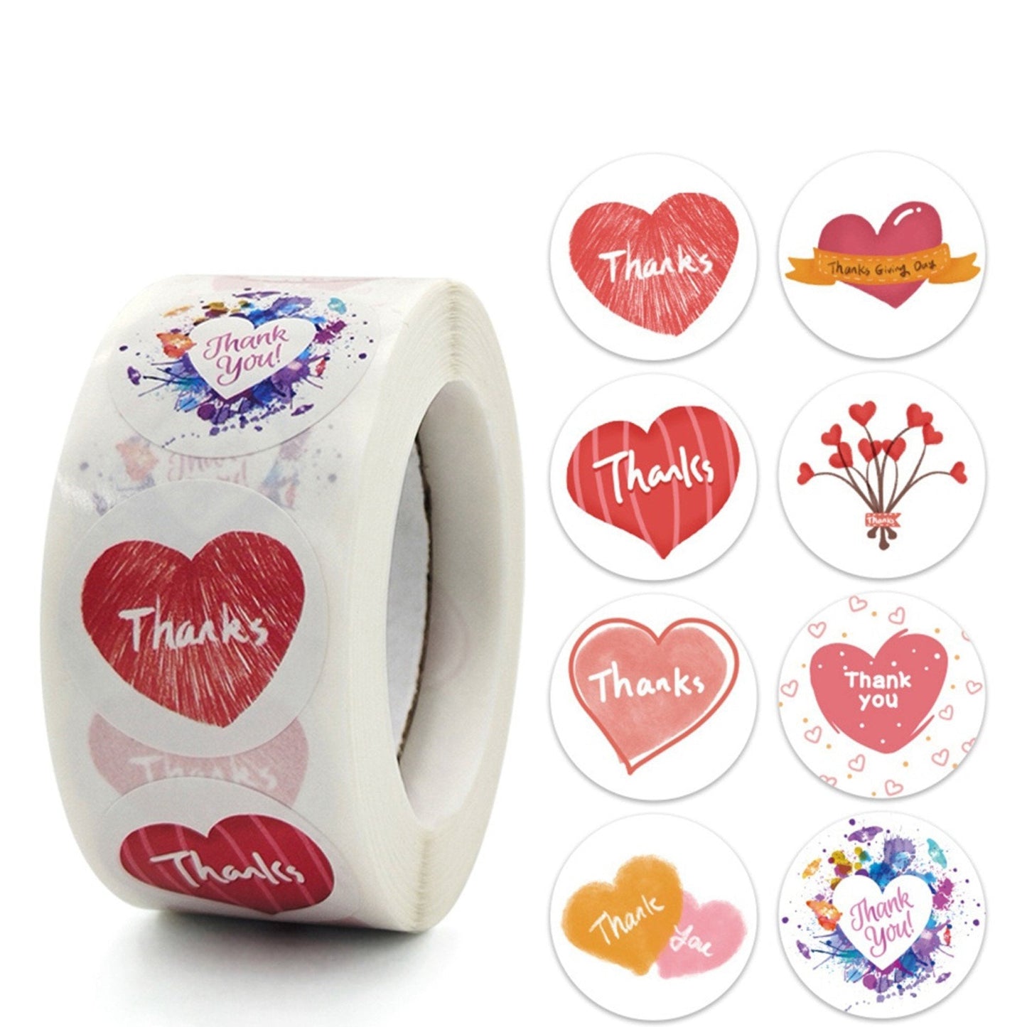 1 Roll 500pcs Heart Thank You Self Adhesive Paper Sticker Labels 25mm