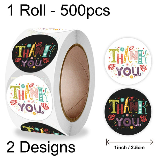 1 Roll 500pcs Fun Thank You Self Adhesive Paper Sticker Labels 25mm