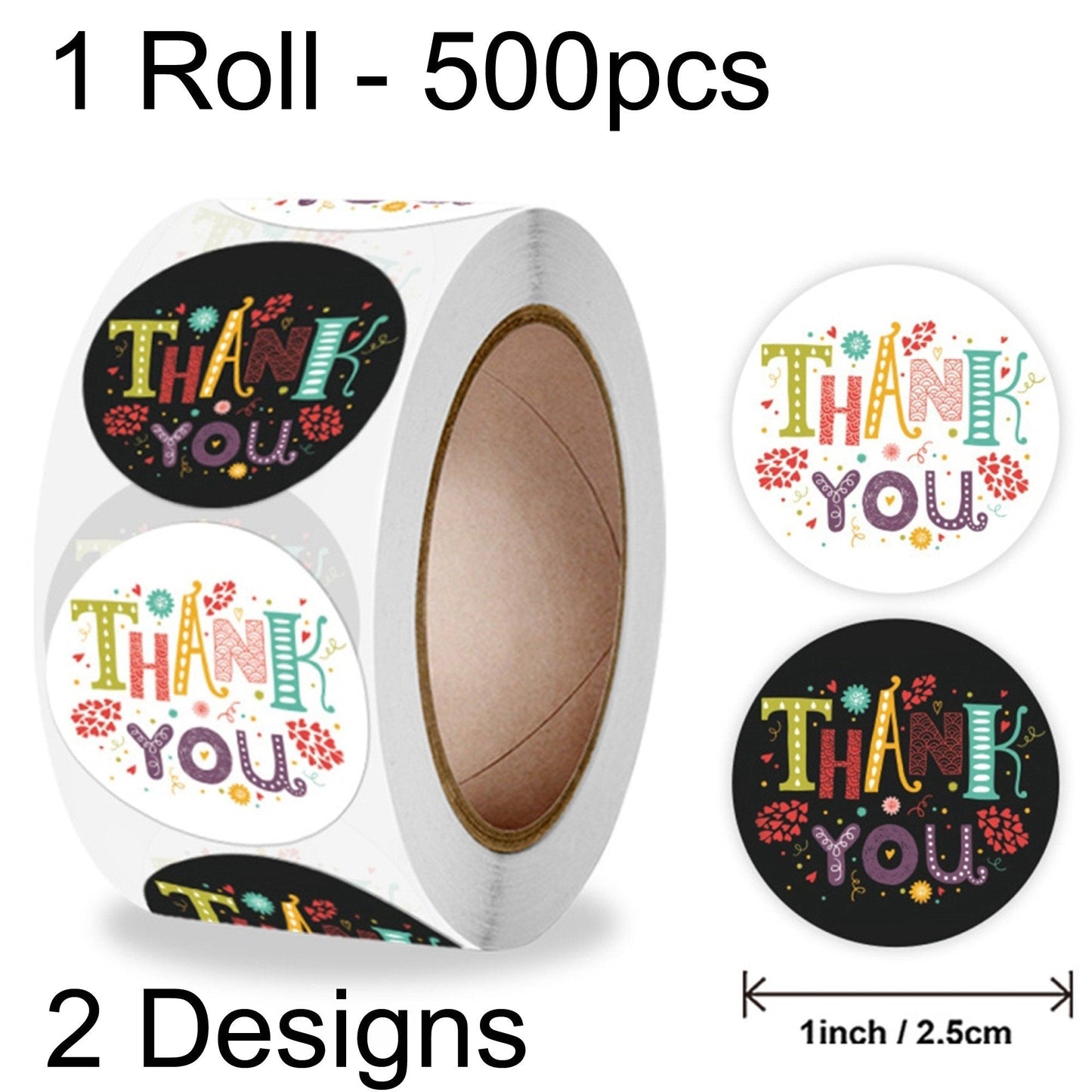 1 Roll 500pcs Fun Thank You Self Adhesive Paper Sticker Labels 25mm