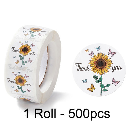 1 Roll 500pcs Sunflower Thank You Self Adhesive Paper Sticker Labels 25mm