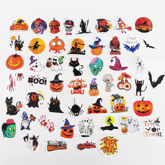 50pcs PVC Trick or Treat Halloween Sticker Bundle Schoolbooks Cards Junk Journal