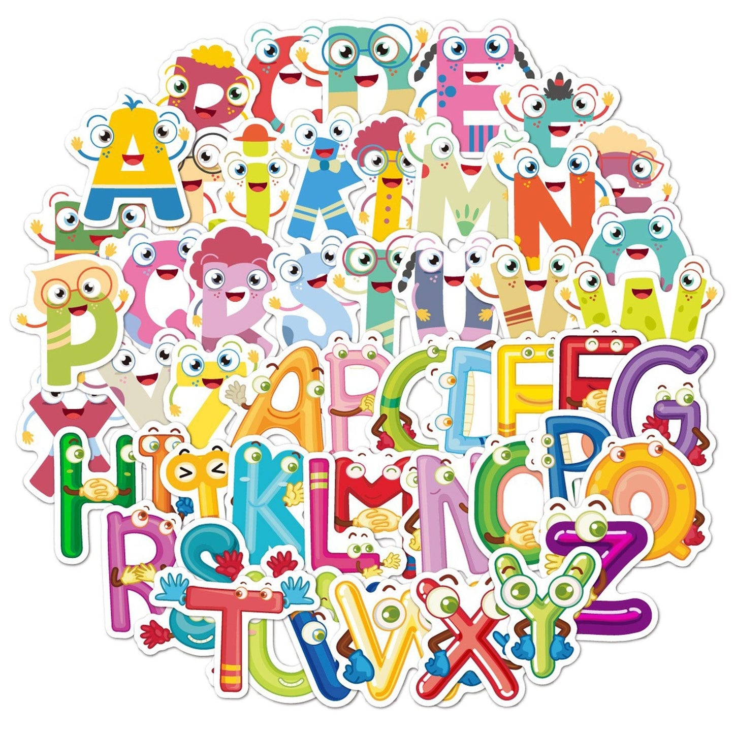 52pcs Cartoon Alphabet Sticker Bundle Schoolbooks Cards Junk Journal