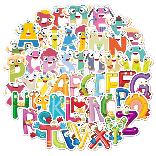 52pcs Cartoon Alphabet Sticker Bundle Schoolbooks Cards Junk Journal