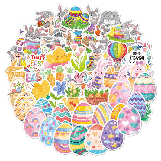 50pcs Easter Bunny Chicks & Eggs Sticker Bundle Schoolbooks Cards Junk Journal