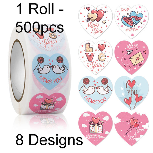 1 Roll 500pcs Valentine's Day I Love You Paper Sticker Labels 25mm