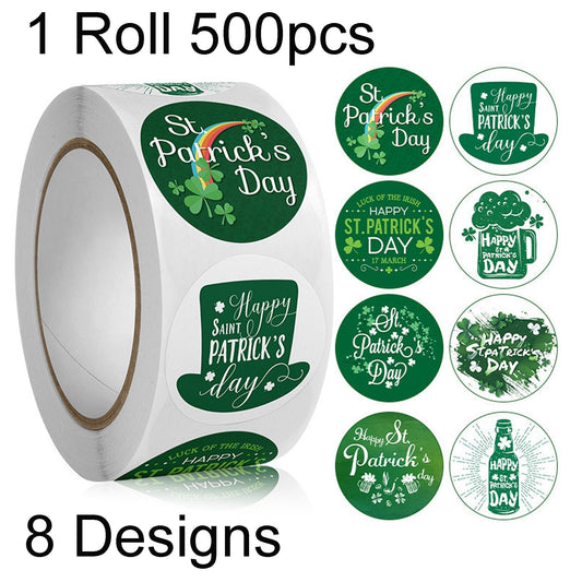 1 Roll 500pcs Saint Patrick's Day Message Sticker Labels Self Adhesive 25mm