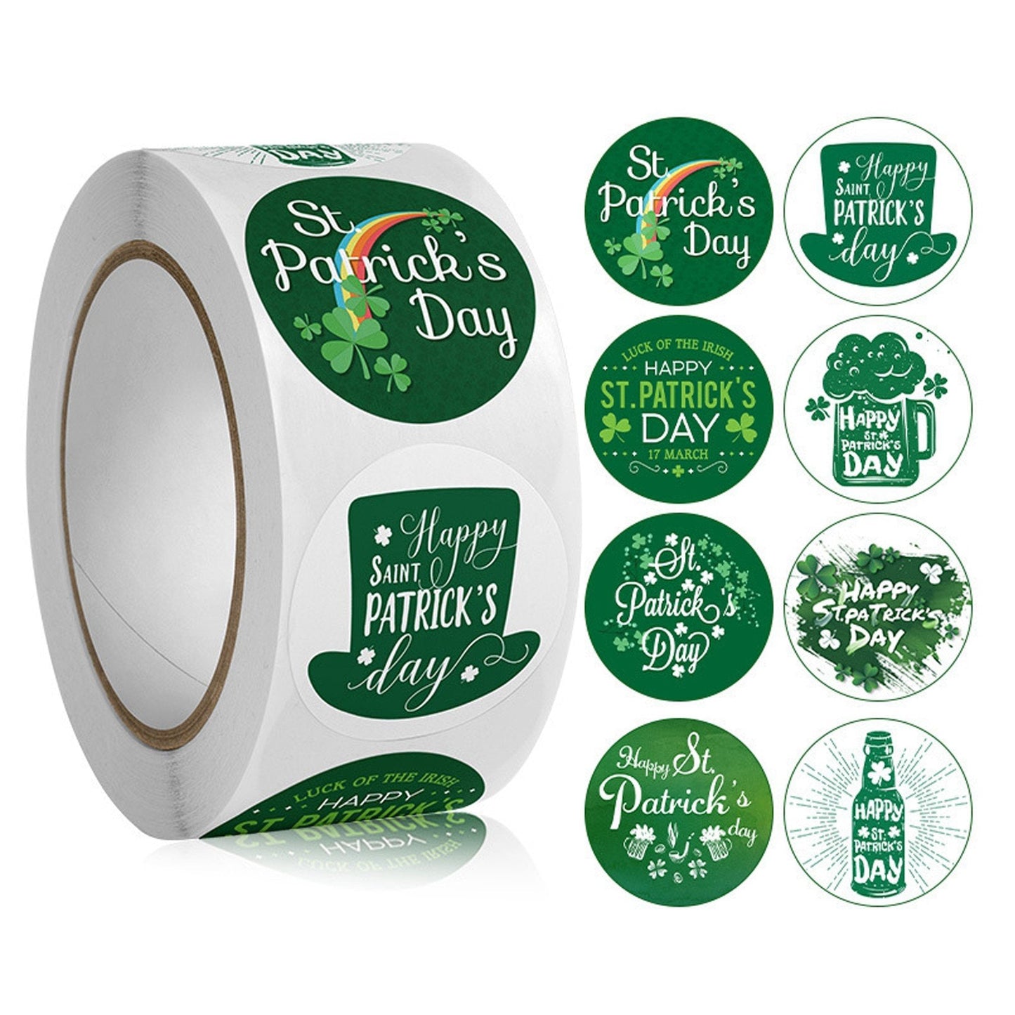 1 Roll 500pcs Saint Patrick's Day Message Sticker Labels Self Adhesive 25mm