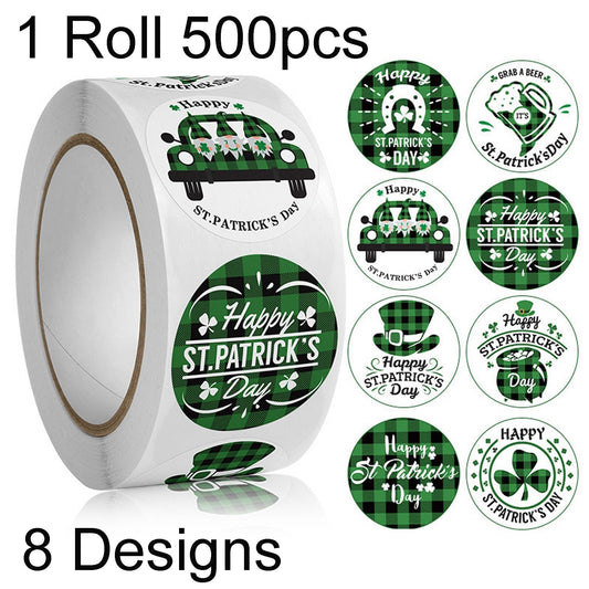 1 Roll 500pcs Saint Patricks Day Green Gingham Sticker Labels Self Adhesive 25mm
