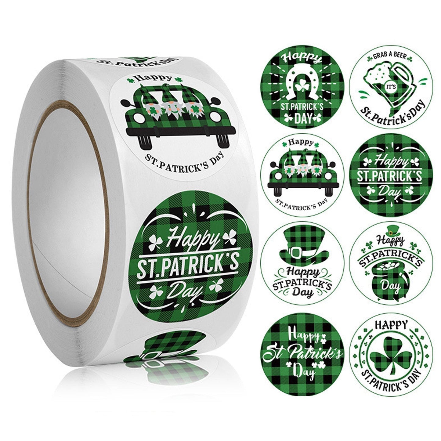 1 Roll 500pcs Saint Patricks Day Green Gingham Sticker Labels Self Adhesive 25mm