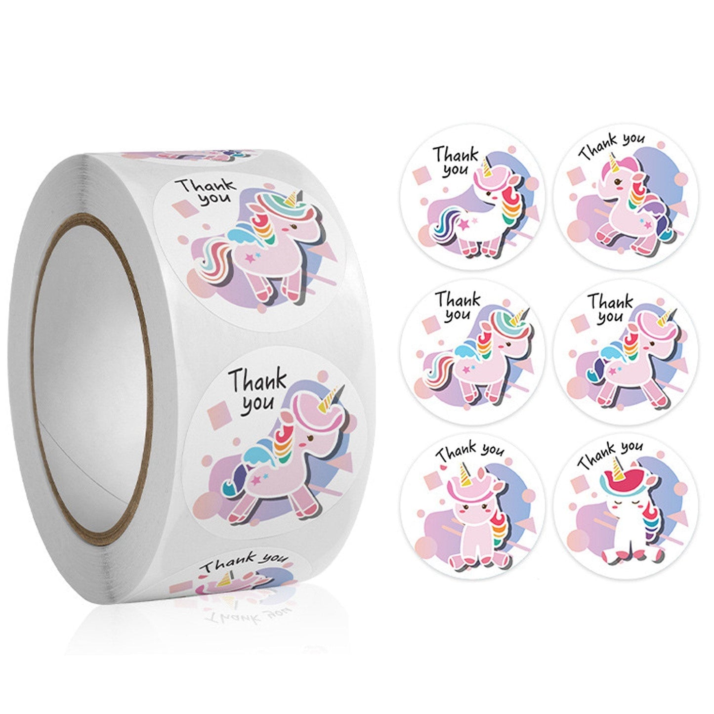 1 Roll 500pcs Unicorn Party Thank You Sticker Label Self Adhesive 6 Designs 25mm