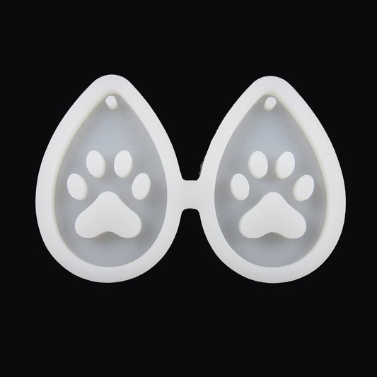 Teardrop Hollow Paw Print Pendant Earring Silicone Mould for Epoxy Resin
