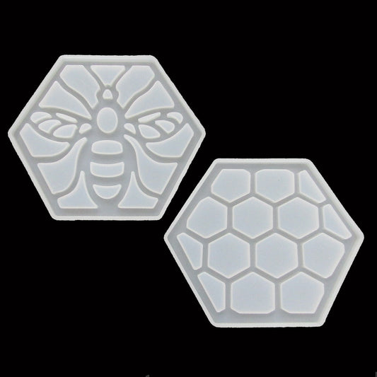 2pc Set Bee Honeycomb Coaster Silicone Moulds for Epoxy Resin