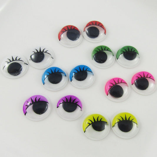 20pcs (10pair) 15mm Glue on Printed Lashes Wiggly Google Eyes Plastic Kid Craft