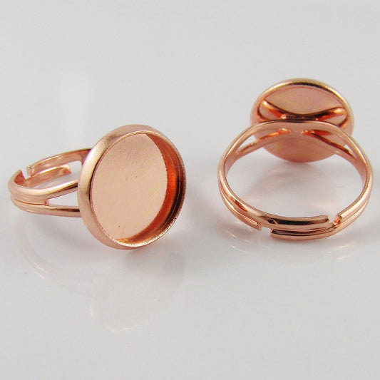 Bulk 10pce DIY Adjustable Ring Base 12mm Cabochon Setting 17mm Rose Gold