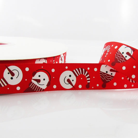 3metres Printed Christmas Snowman Grosgrain Ribbon 25mm